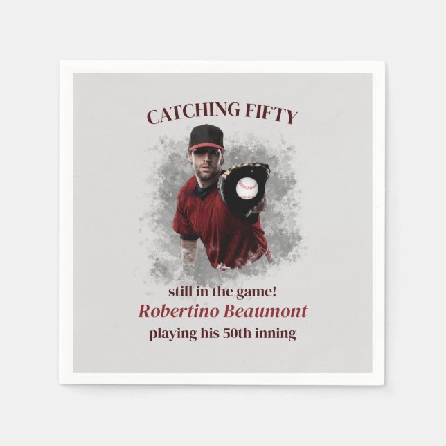 Guardanapo De Papel Modern Baseball Catching Fifty Men's 50th Birthday (Frente)