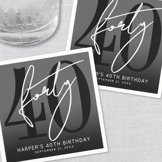 Guardanapo De Papel Modern Black 40th Birthday Party (Modern Black 40th Birthday Party Napkins)