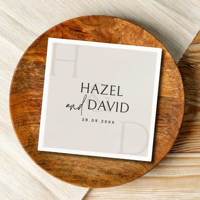 Guardanapo De Papel Modern Black and Ivory Monogram Minimalist Wedding (Criador carregado)