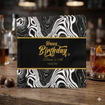 Modern Black & Gold Agate Happy Birthday 