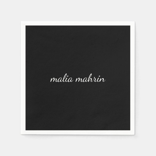 Guardanapo De Papel Modern Black Monogram Script Design (Frente)