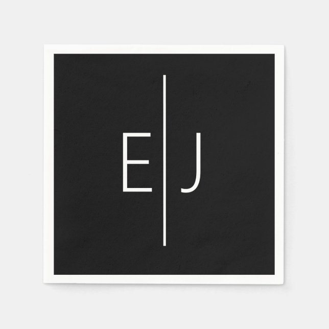 Guardanapo De Papel Modern Black Name Initials  (Frente)