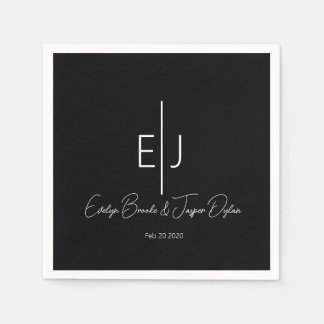 Guardanapo De Papel Modern Black Name Initials Paper Plate