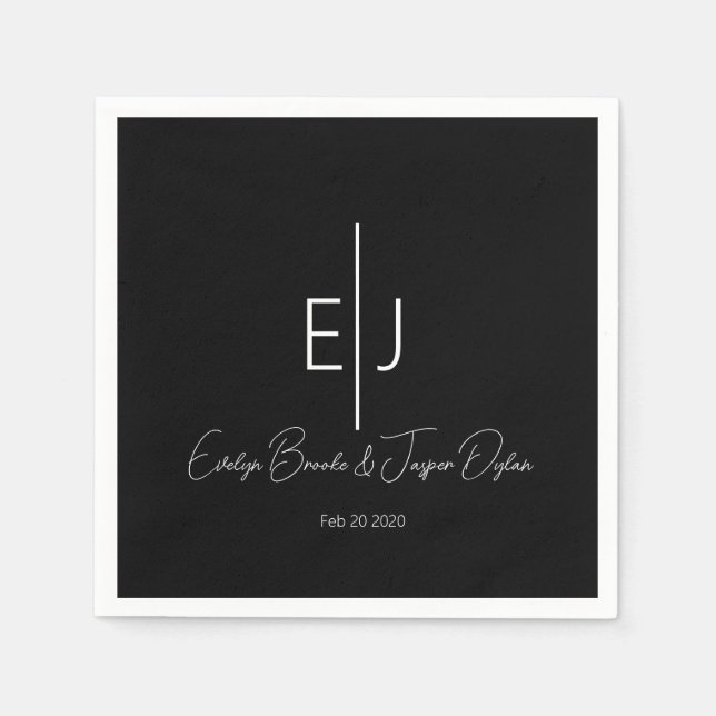 Guardanapo De Papel Modern Black Name Initials Paper Plate (Frente)