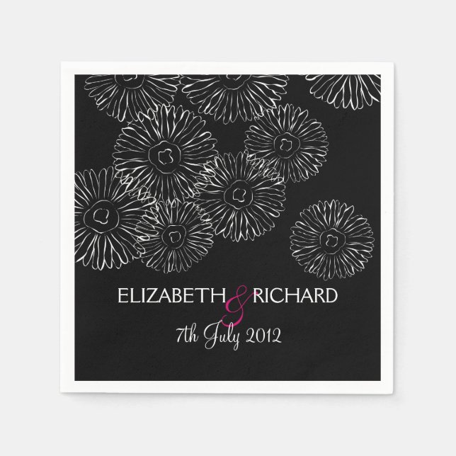 Guardanapo De Papel Modern Black White Boho Chic Daisy Wedding  (Frente)