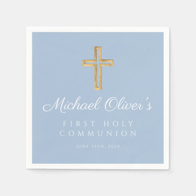 Guardanapo De Papel Modern Blue Cross Boy First Communion  (Frente)