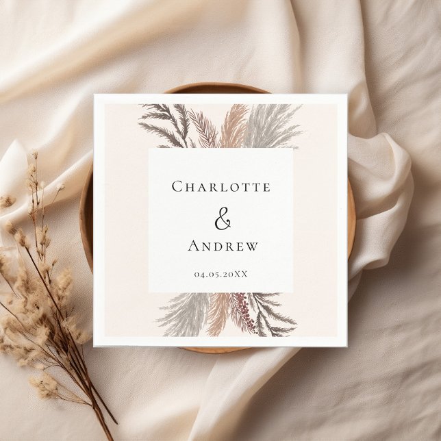 Guardanapo De Papel Modern Boho Pampasgras Casamento Napkins (Criador carregado)