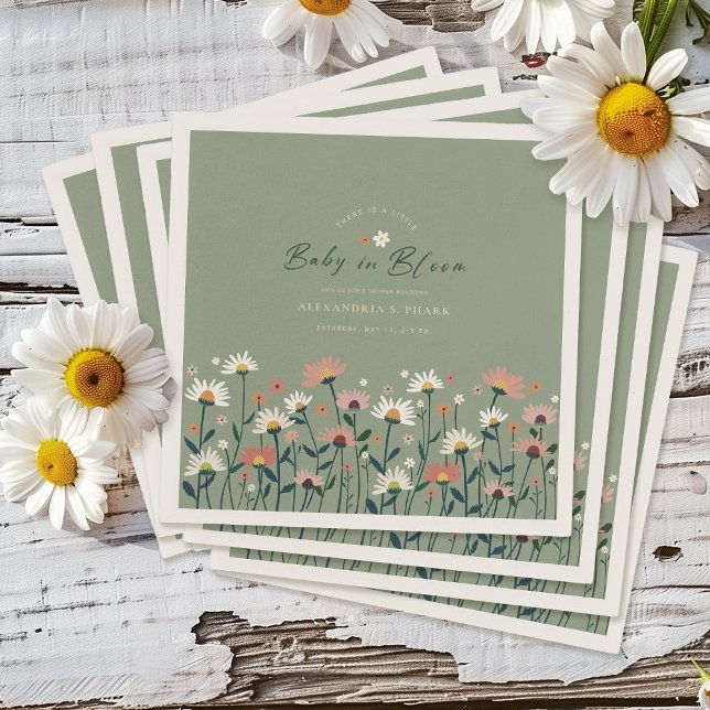 Guardanapo De Papel Modern Boho Wildflower Sage Baby in Bloom (Criador carregado)