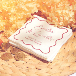 Guardanapo De Papel Modern Bold Red Wavy Frame Retro Wedding