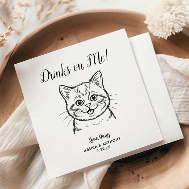 Guardanapo De Papel Modern Cat Wedding Cocktail Napkins  (Criador carregado)
