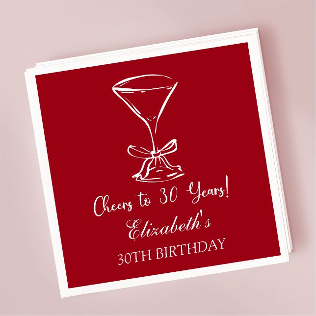 Guardanapo De Papel Modern Cherry Cheers to 30 anos Aniversário Napkin (Criador carregado)