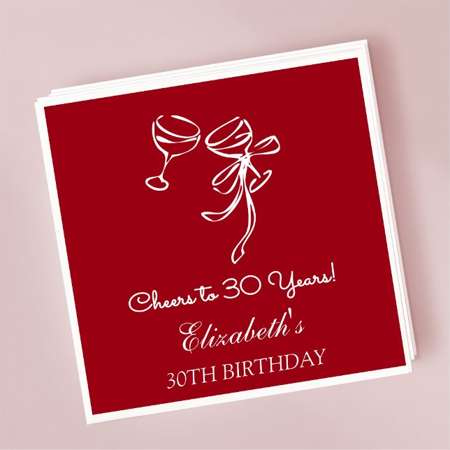 Guardanapo De Papel Modern Cherry Cheers to 30 anos Aniversário Napkin (Criador carregado)