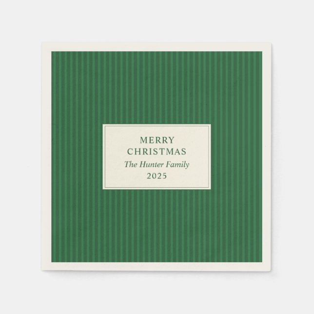 Guardanapo De Papel Modern Christmas Minimal Holiday Green Stripes (Frente)