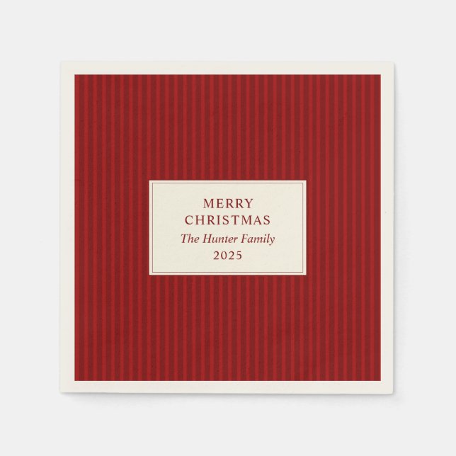 Guardanapo De Papel Modern Christmas Minimal Holiday Red Stripes (Frente)