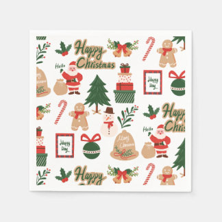 Guardanapo De Papel Modern Christmas Santa and Gingerbread Pattern