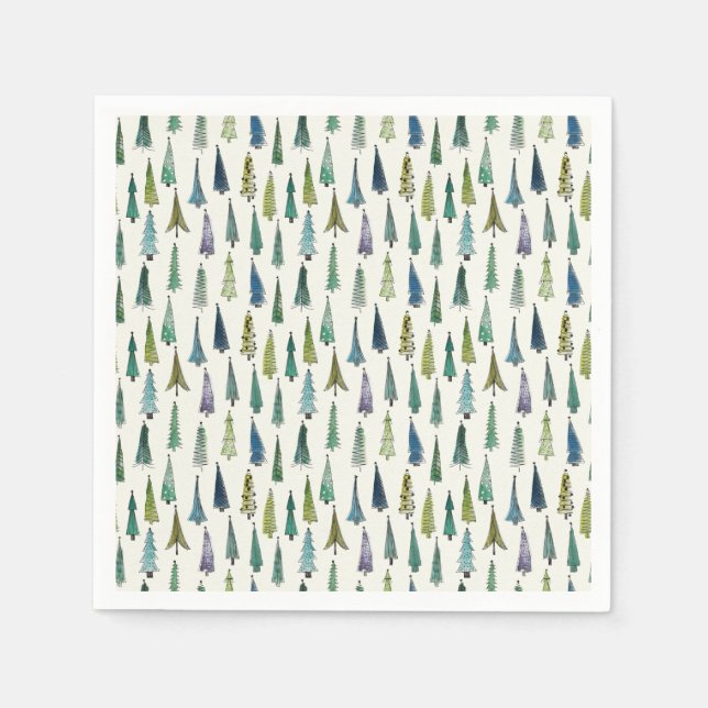 Guardanapo De Papel Modern Christmas Trees Illustrated Pattern (Frente)