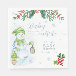 Guardanapo De Papel Modern Cold Outside Floral Snowman Baby Shower 