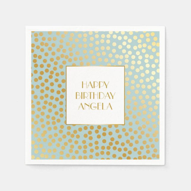 Guardanapo De Papel Modern Confetti Bolinhas Pattern Mint e Dourado (Frente)