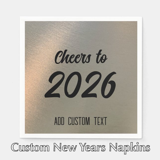 Guardanapo De Papel Modern Custom Brushed Metal 2026 New Years Party (Customize this modern script New Years napkin. Faux brushed metal and black stylish decor.
)
