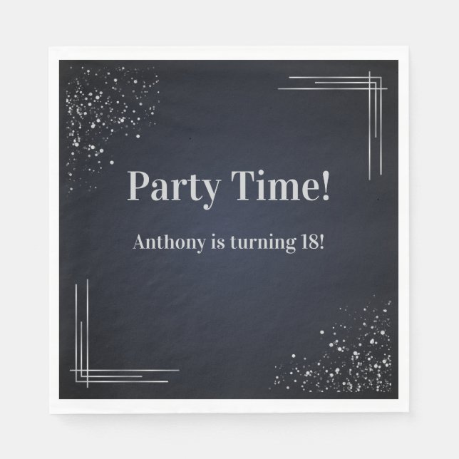 Guardanapo De Papel Modern Dark Blue & Silver 18th Birthday Napkins (Frente)