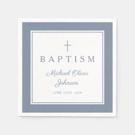 Guardanapo De Papel Modern Dusty Blue Religius Cross Boy Baptism