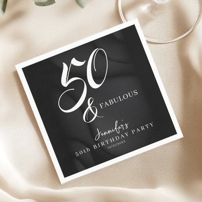 Guardanapo De Papel Modern Elegant Black White Fifty Fabulous Birthday (Criador carregado)