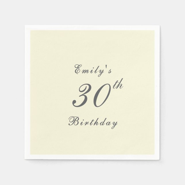 Guardanapo De Papel Modern Elegant Cream 30th Birthday Party Paper (Frente)