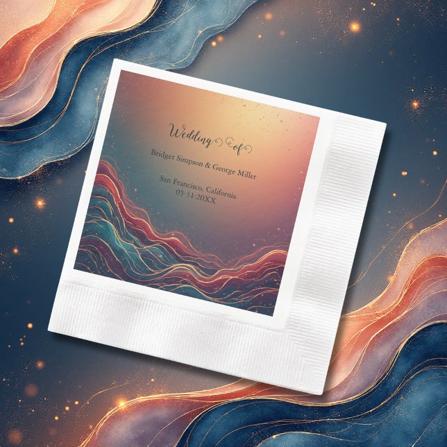 Guardanapo De Papel Modern Elegant Gold Marble Navy Terracotta Wedding (Criador carregado)