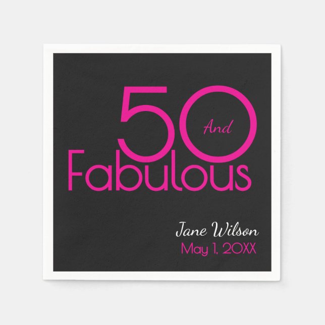 Guardanapo De Papel Modern Fifty and Fabulous Bold 50th Birthday Party (Frente)