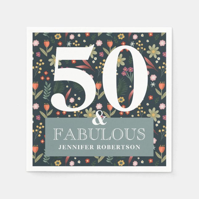 Guardanapo De Papel Modern Floral 50 e Fabuloso Aniversário Napkins (Frente)
