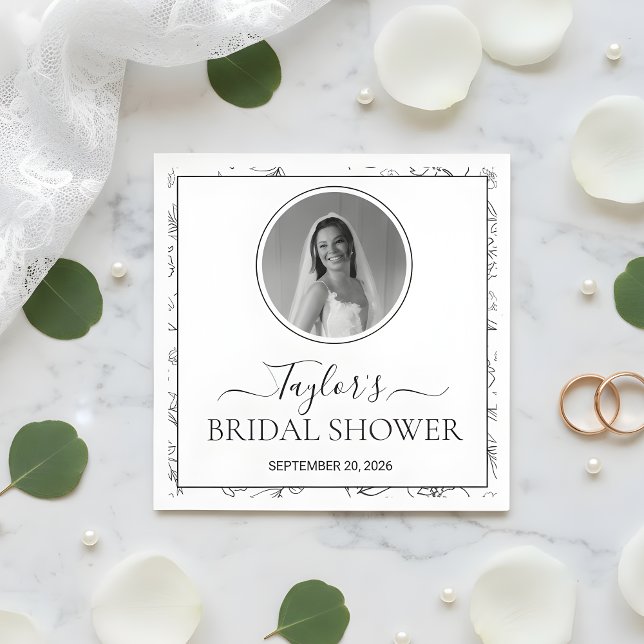 Guardanapo De Papel Modern Floral Bridal Shower Custom Photo Napkins (Criador carregado)
