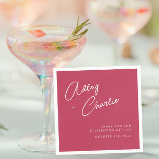 Guardanapo De Papel Modern Font Magenta Casais Nomes Casamentos Napkin