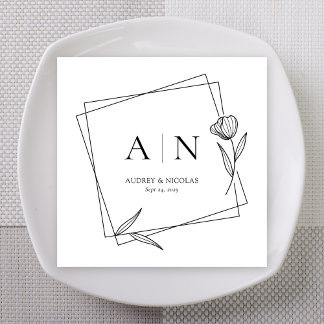 Guardanapo De Papel Modern Geometric Floral Monogram Wedding Napkins