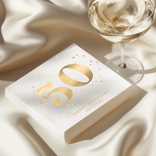 Guardanapo De Papel Modern Gold Glitter 50th Fifty Birthday (Criador carregado)
