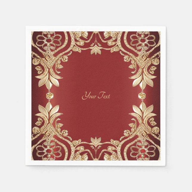 Guardanapo De Papel Modern Gold Red Floral Napkins (Frente)