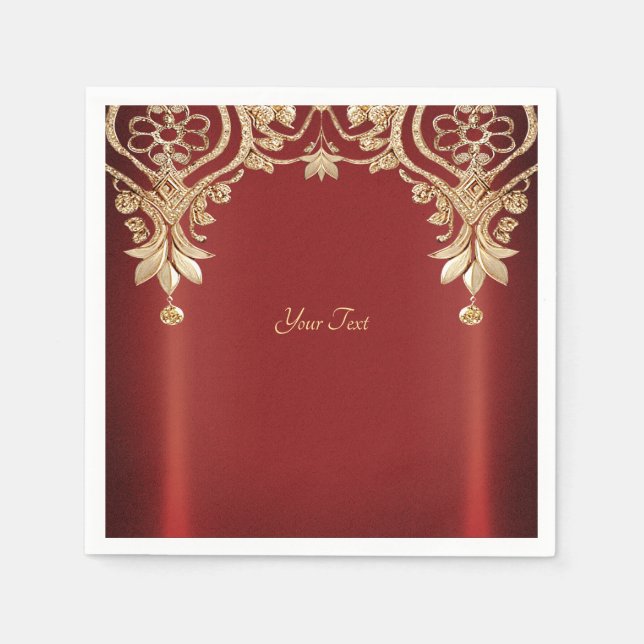 Guardanapo De Papel Modern Gold Red Floral Napkins (Frente)