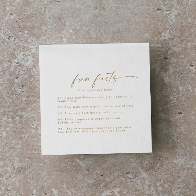 Guardanapo De Papel Modern Gold Script Fun Facts Wedding Napkins (Criador carregado)