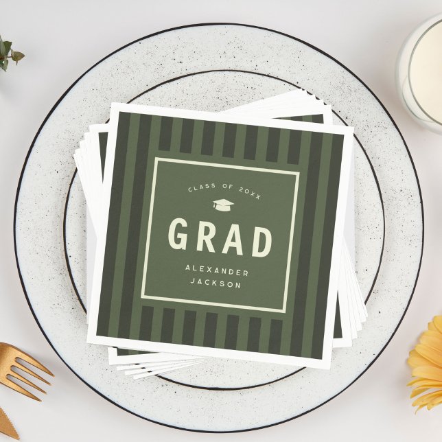 Guardanapo De Papel Modern Green Sporty Stripes Graduation Party (modern, green, sporty stripes graduation party napkins)