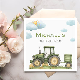 Guardanapo De Papel Modern Green Tractor 1st Birthday Party
