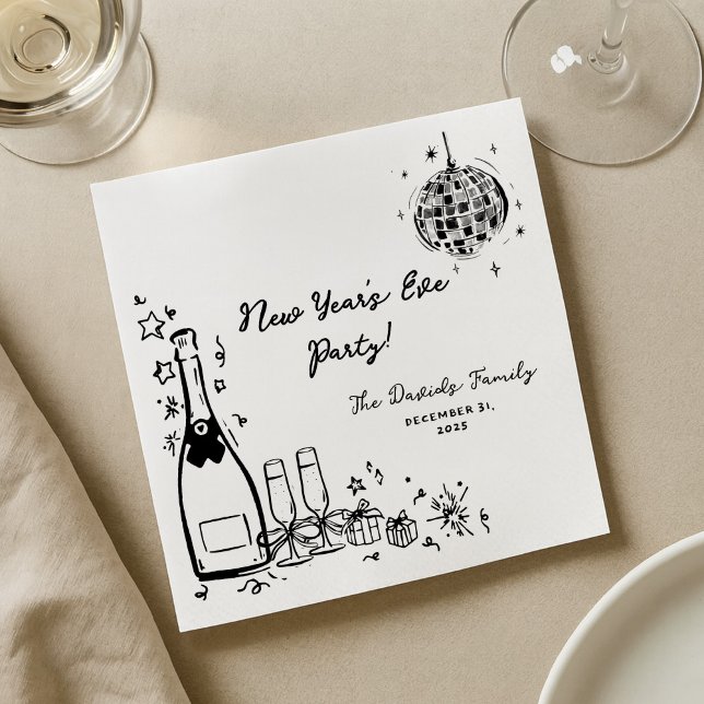 Guardanapo De Papel Modern Hand Drawn New Year's Eve Party  (Criador carregado)