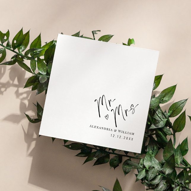 Guardanapo De Papel Modern Hand Lettered Mr and Mrs Wedding (Personalized Modern Hand Lettered Mr and Mrs Wedding Napkins)