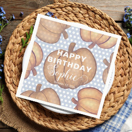 Guardanapo De Papel Modern Happy Birthday Blue & Orange Pumpkin Party 