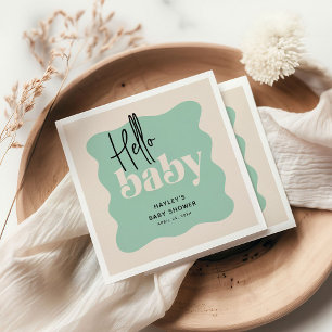 Guardanapo De Papel Modern Hello Baby Mint & Cream Chá de fraldas