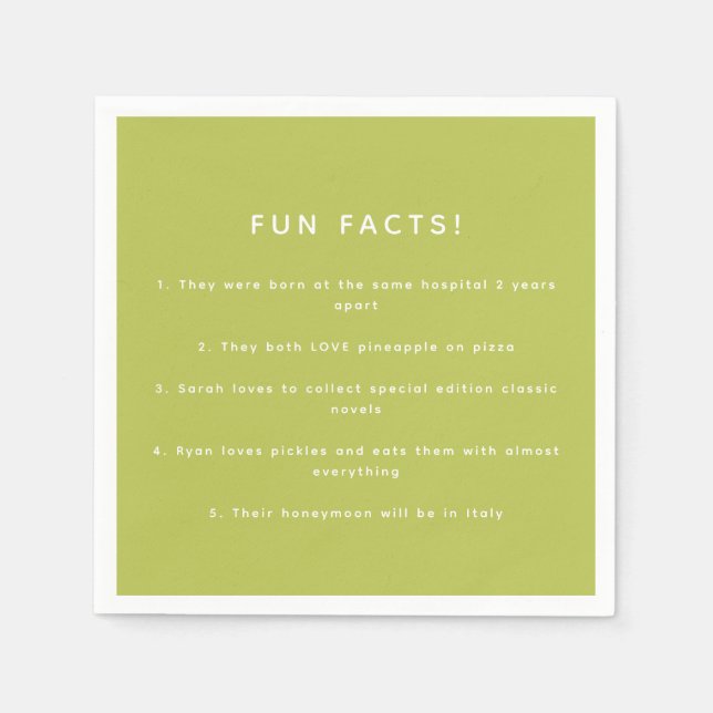Guardanapo De Papel Modern Lime Green Wedding Custom Fun Facts (Frente)