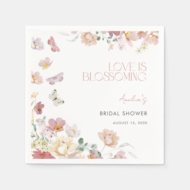 Guardanapo De Papel Modern Love is Blossoming Pink Bridal Shower (Frente)