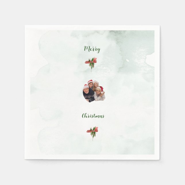 Guardanapo De Papel Modern merry Christmas family photo paper napkins  (Frente)