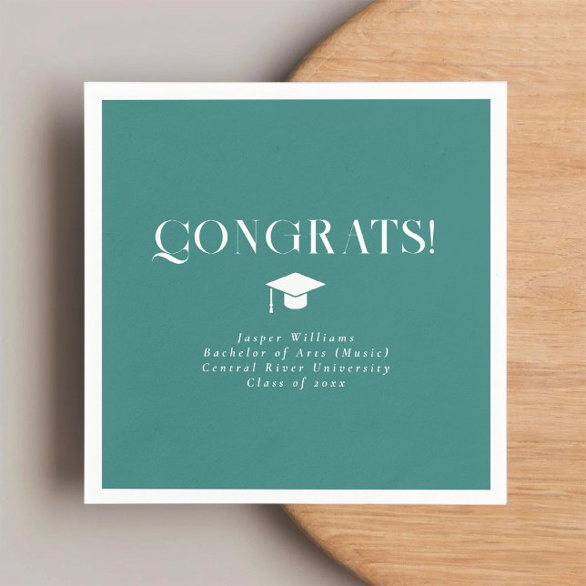 Guardanapo De Papel Modern Minimal Chic Graduation Party Teal (Criador carregado)