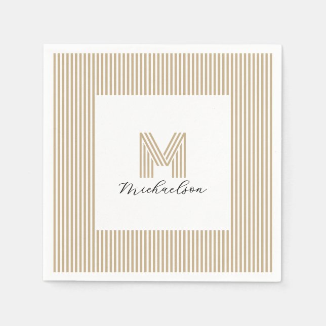Guardanapo De Papel Modern Minimal Gold Stripes Monogram (Frente)
