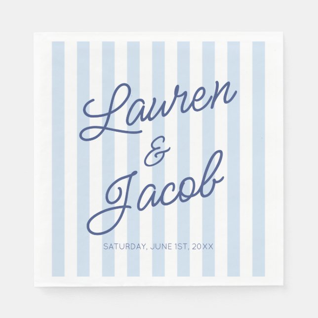 Guardanapo De Papel Modern Minimal Minimalist Blue Stripes Wedding (Frente)