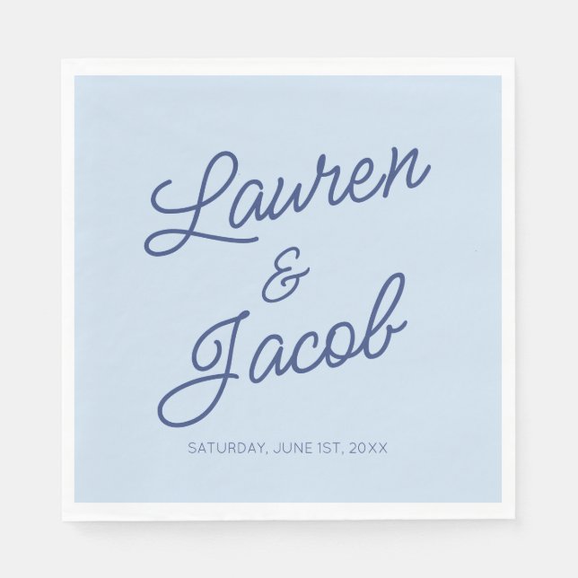 Guardanapo De Papel Modern Minimal Minimalist Blue Wedding (Frente)